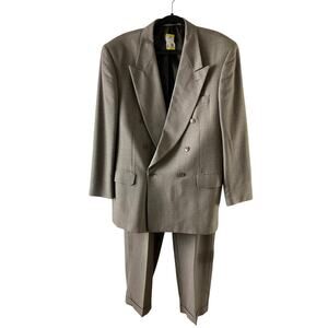 Jones New York Suit Mens 41R Gray Wool Double Breasted Blazer Pants Set Classic